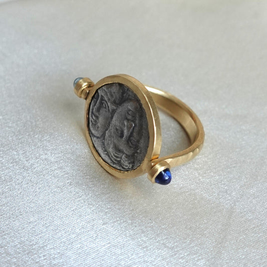 Ancient Greek Istros Silver Coin in 18K Gold Reversible Ring