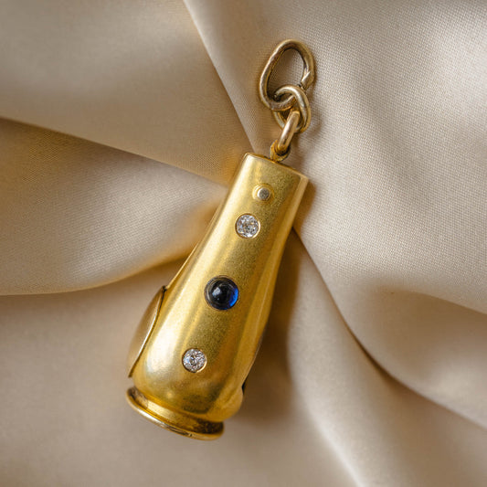 14k Cigarello Cutter with Sapphire Cabachon and Two Old Mine Cut Diamonds