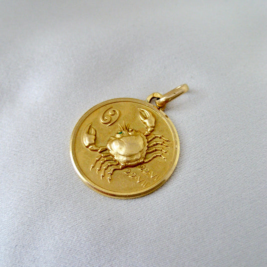 French 18k Gold Cancer Zodiac Pendant by Charles Perroud