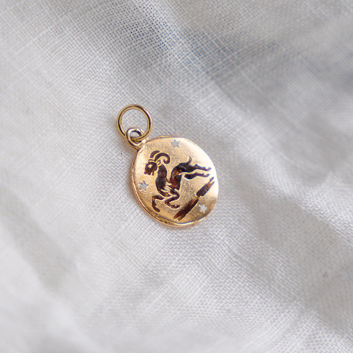 Petite 18k solid gold Aries Ram Enamel Zodiac Pendant Charm