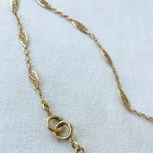 Antique French 18K Gold Filigree Watch Chain