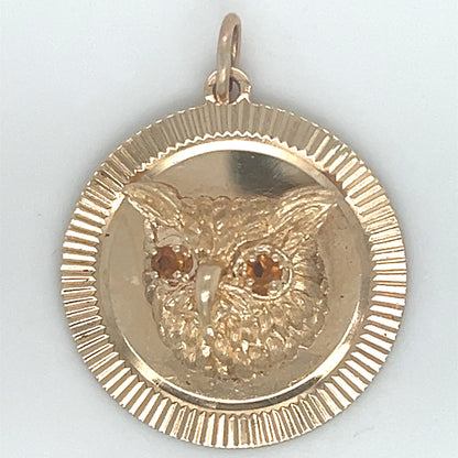 Vintage 1960's 14k Owl Pendant with Citrine Eyes by Dankner