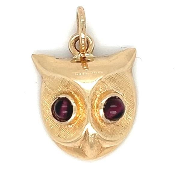 14K Owl Charm with Garnet Eyes