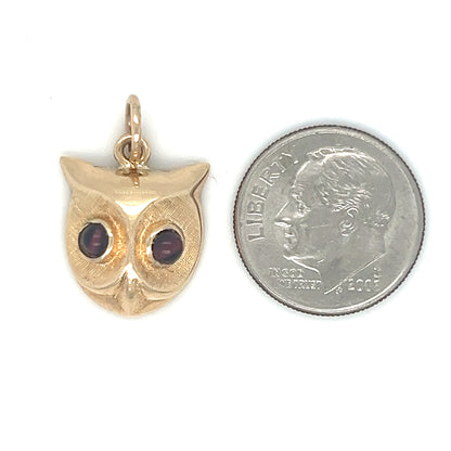 14K Owl Charm with Garnet Eyes