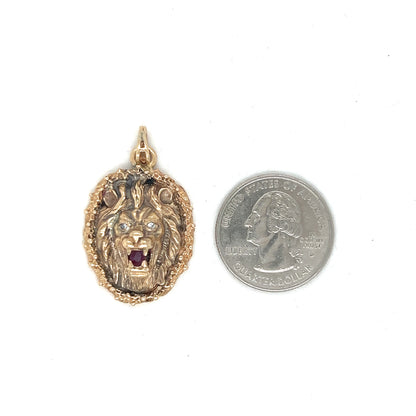 Lion/Leo Pendant in 14k with Diamond Eyes and Ruby Mouth