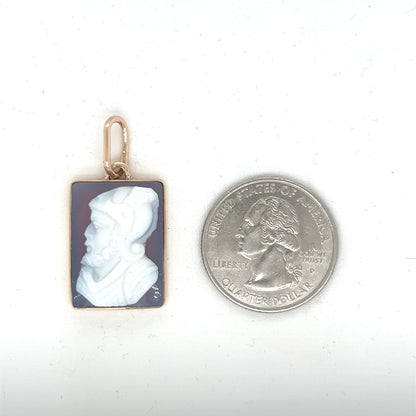 Banded Agate  Roman Soldier Cameo Pendant in 9k