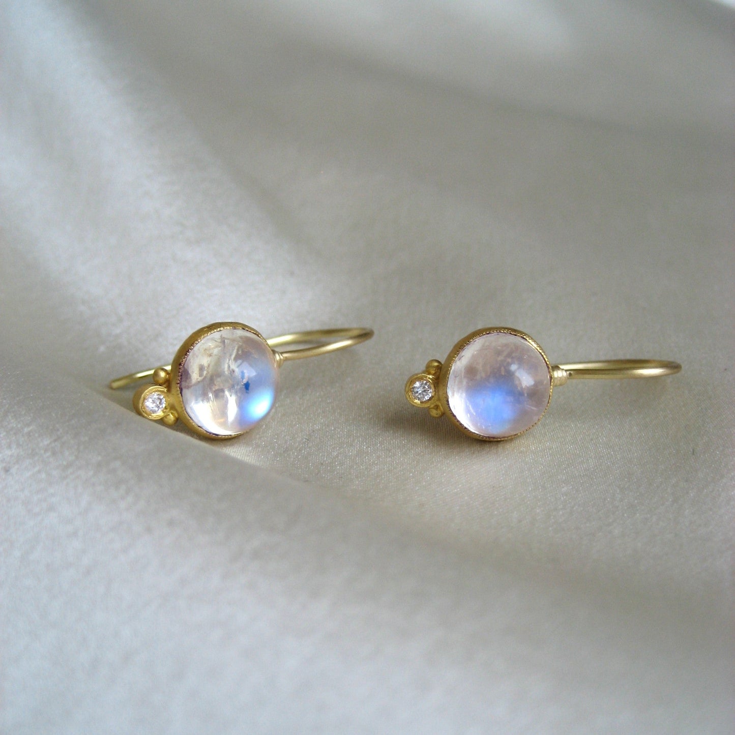 Magical Moonstone Orb Diamond Earrings with French Wire in 24K