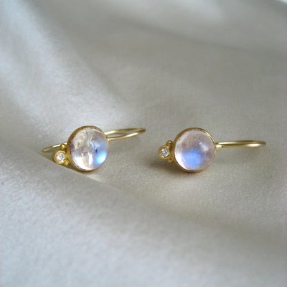 Magical Moonstone Orb Diamond Earrings with French Wire in 24K