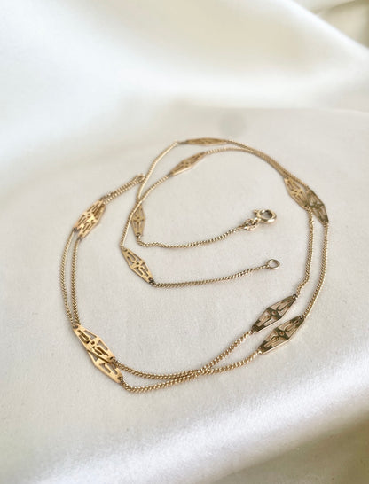 Vintage 14k yellow gold  geometric station chain necklace