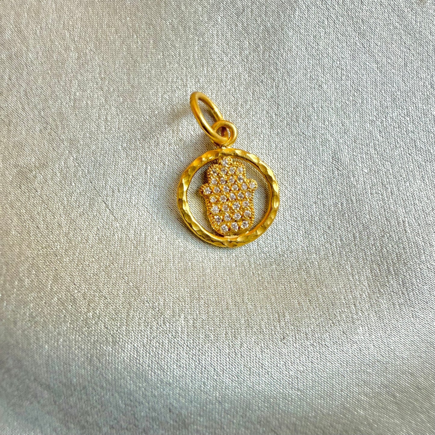 24K petite gold Hamsa Pendant with Diamonds