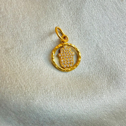 24K petite gold Hamsa Pendant with Diamonds