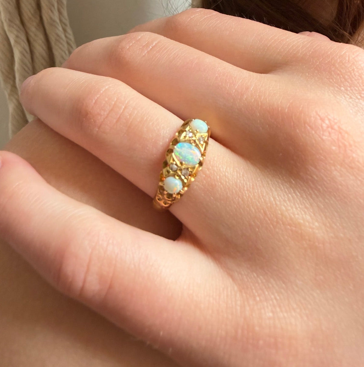 Victorian Opal Diamond Band in 18K