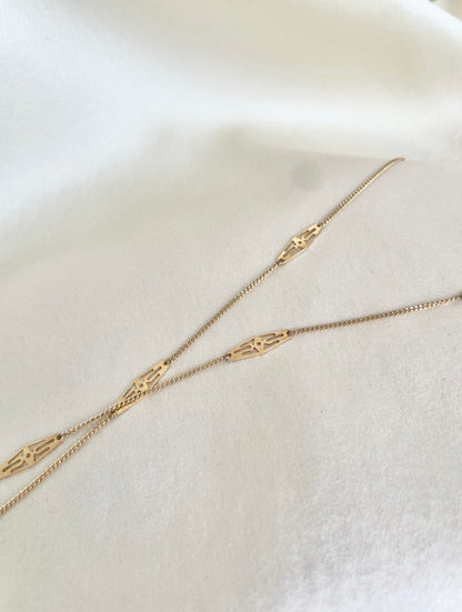 Vintage 14k yellow gold  geometric station chain necklace