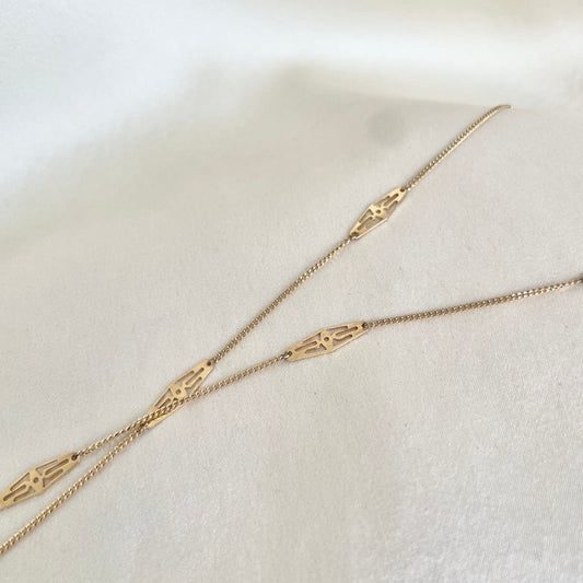 Vintage 14k yellow gold  geometric station chain necklace