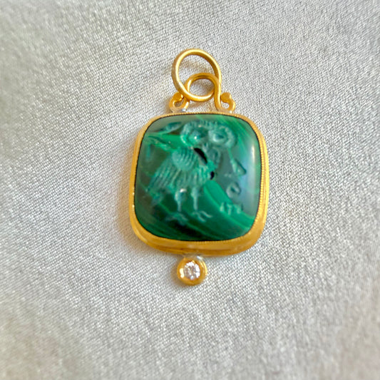 Athena's Owl Intaglio Pendant in 24K