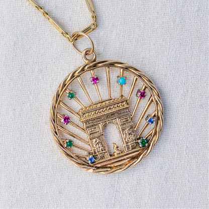 French 18k Solid Arc de Triomphe Double-Sided Pendant