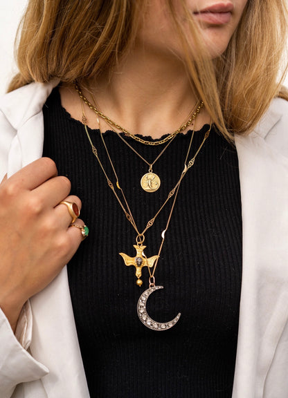 Vintage 14k yellow gold  geometric station chain necklace