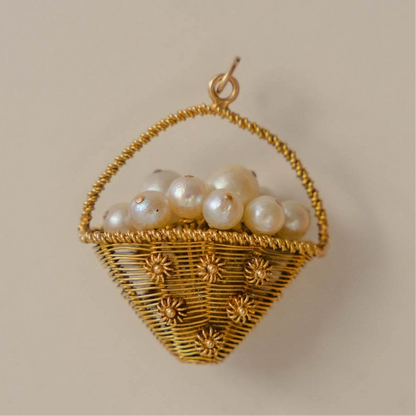 Handwoven 18K Wire Pearl Flower Basket