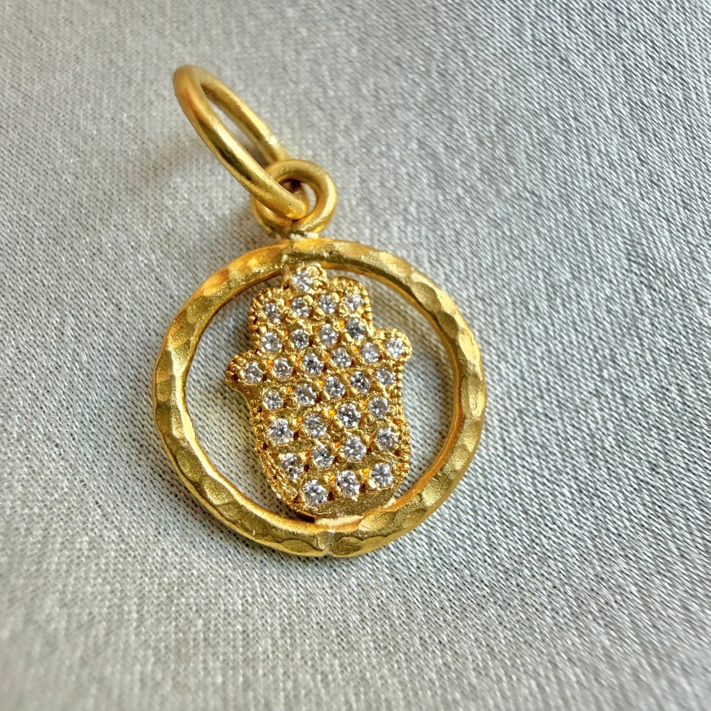 24K petite gold Hamsa Pendant with Diamonds