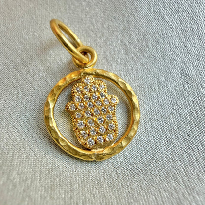 24K petite gold Hamsa Pendant with Diamonds