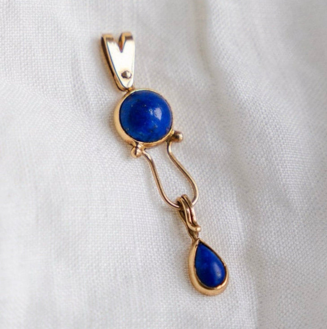 Vintage 14k Lapis Articulated Handmade Pendant