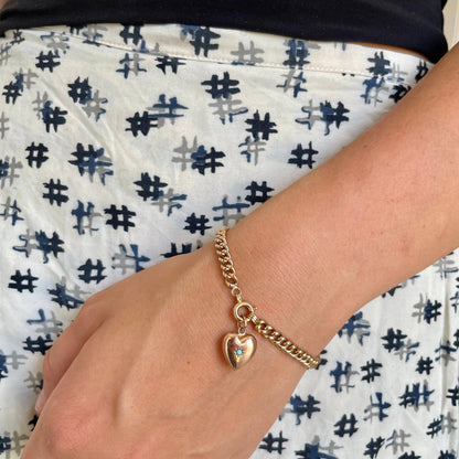 14K Rose Gold Curb Bracelet with Turquoise Heart Charm