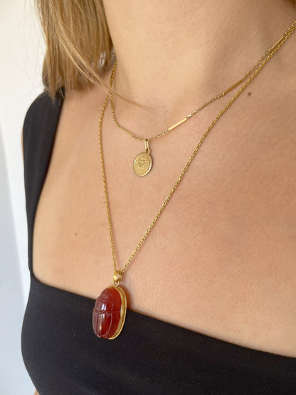Carnelian Scarab Pendant in 18K Gold