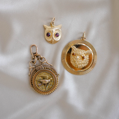 Vintage 1960's 14k Owl Pendant with Citrine Eyes by Dankner