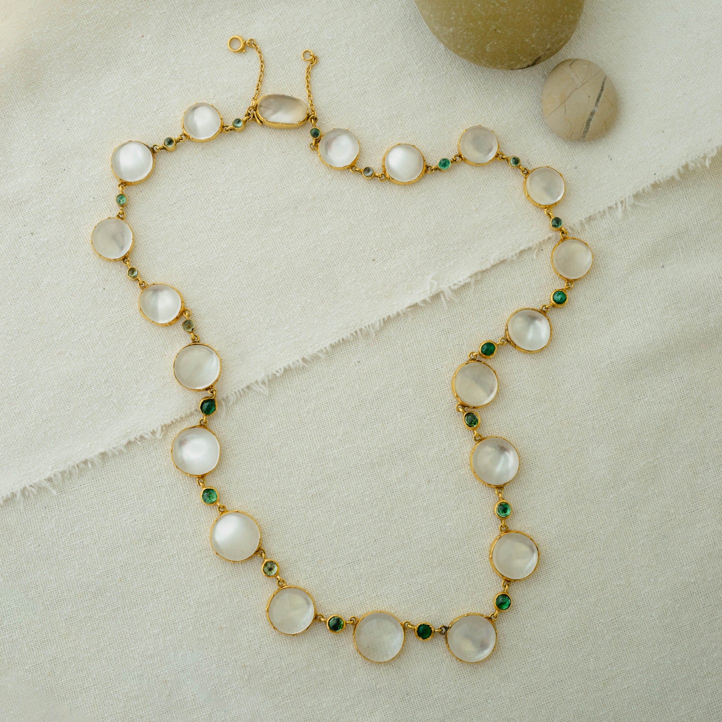 Antique 12k Moonstone, Tourmaline and Emerald Choker Necklace