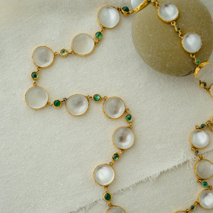 Antique 12k Moonstone, Tourmaline and Emerald Choker Necklace