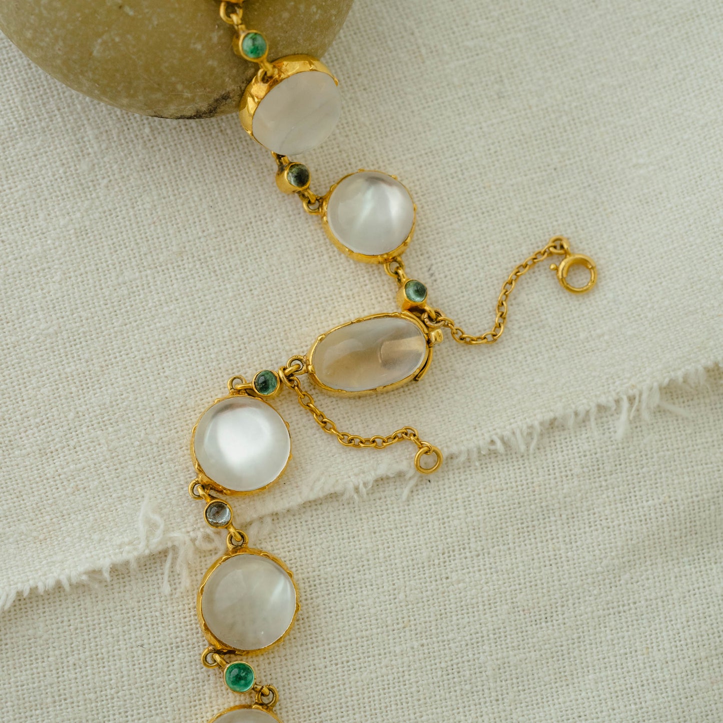 Antique 12k Moonstone, Tourmaline and Emerald Choker Necklace