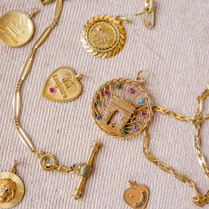 French 18k Solid Arc de Triomphe Double-Sided Pendant