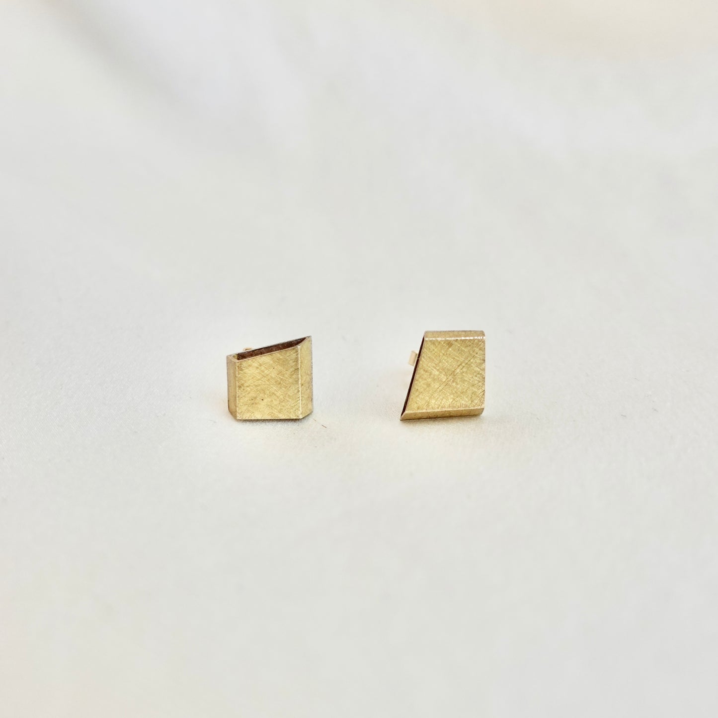 18K Gold Brushed Architectural Square Stud Earrings