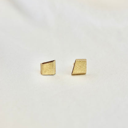 18K Gold Brushed Architectural Square Stud Earrings