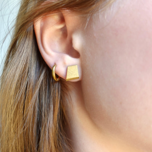 18K Gold Brushed Architectural Square Stud Earrings