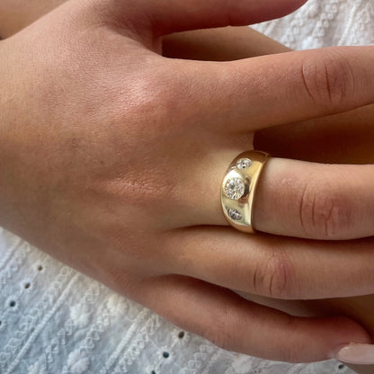 14K Yellow Gold Three-Stone Diamond Flush Set Ring