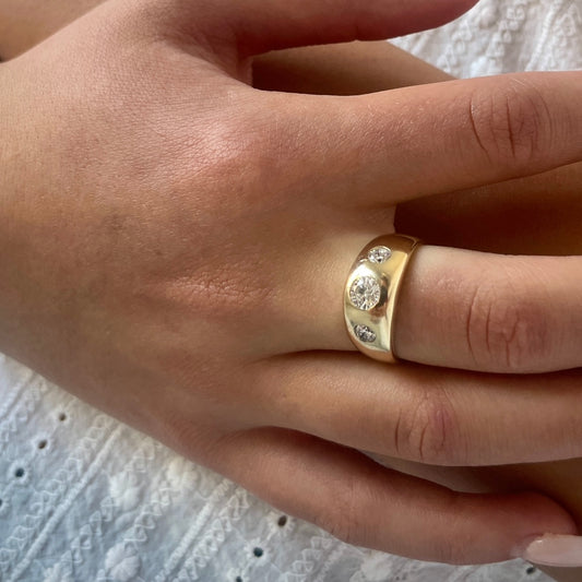 14K Yellow Gold Three-Stone Diamond Flush Set Ring