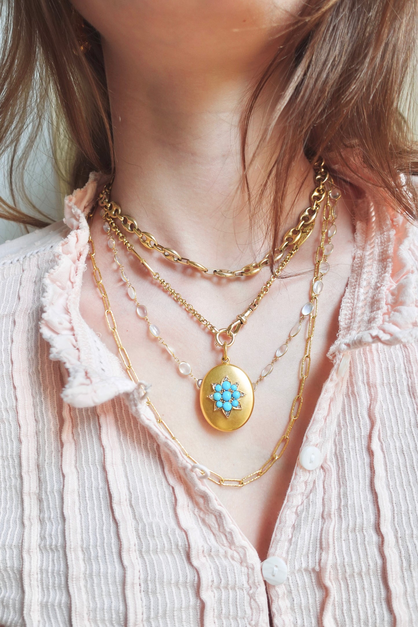 Forget-Me-Not  Victorian Turquoise & Diamond Locket in 15K Gold