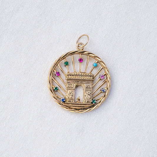 French 18k Solid Arc de Triomphe Double-Sided Pendant