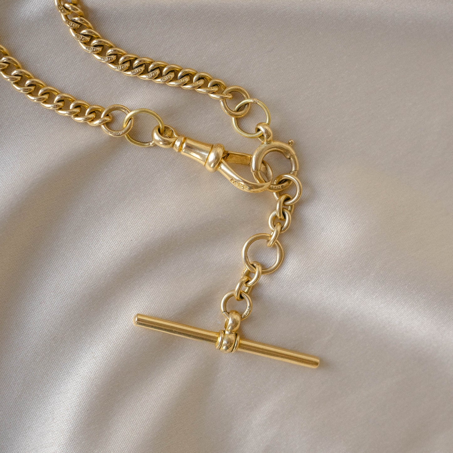 Antique Victorian 18K Gold Curb Link Watch Chain Necklace