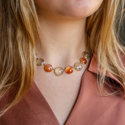 Collet Set Carnelian and Chalcedony 9 Karat Necklace