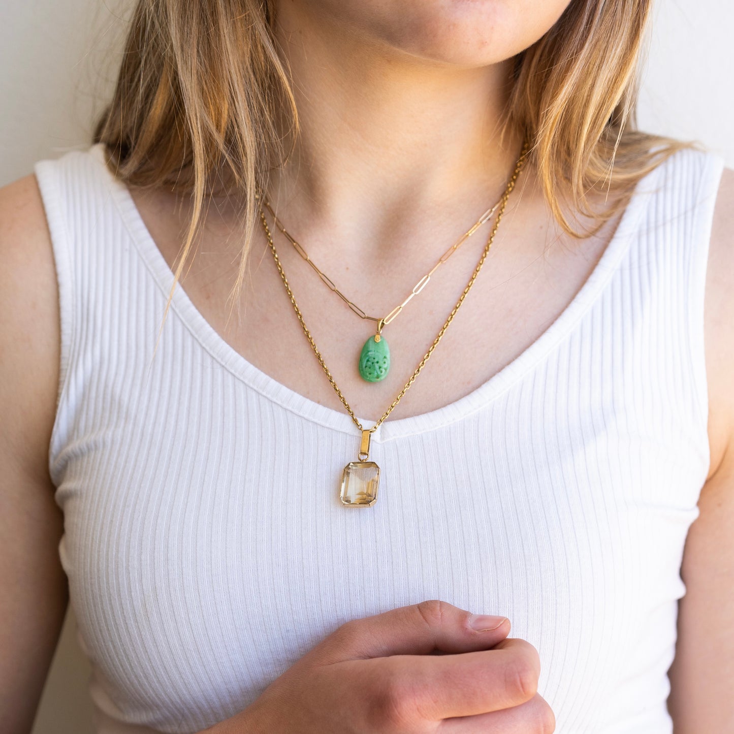 14k Hand Carved Jade Pendant