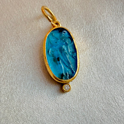 24K Greek Muse with Lyra and Diamond Pendant