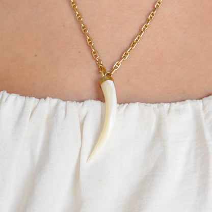 Handmade Large 14k Mother-of-Pearl Horn Shaped Pendant