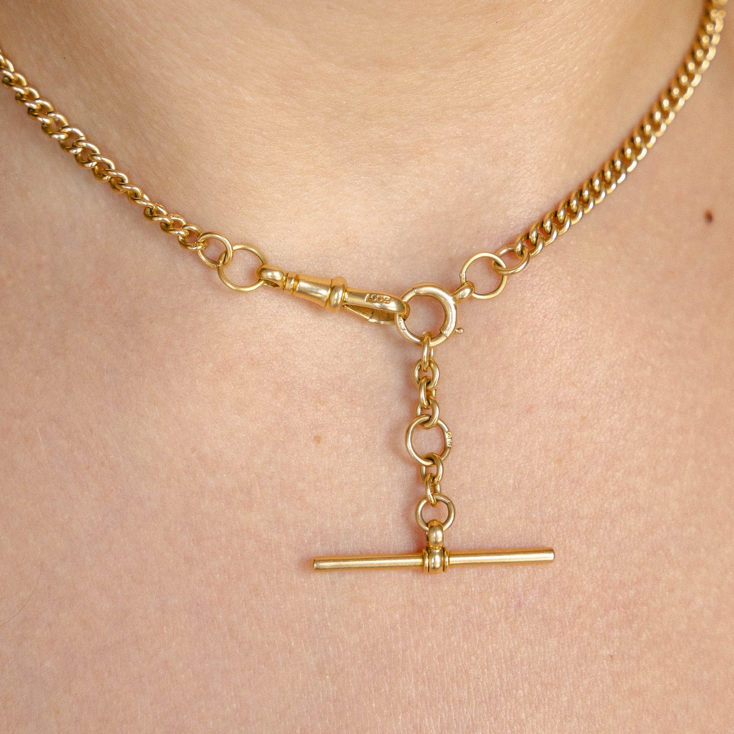 Antique Victorian 18K Gold Curb Link Watch Chain Necklace