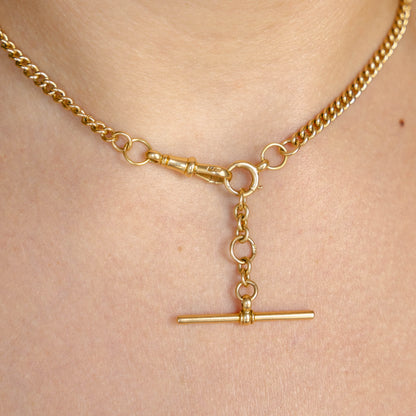 Antique Victorian 18K Gold Curb Link Watch Chain Necklace