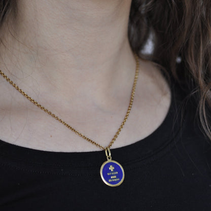 French Augis 18k Qu'Hier Pendant Blue Enamel