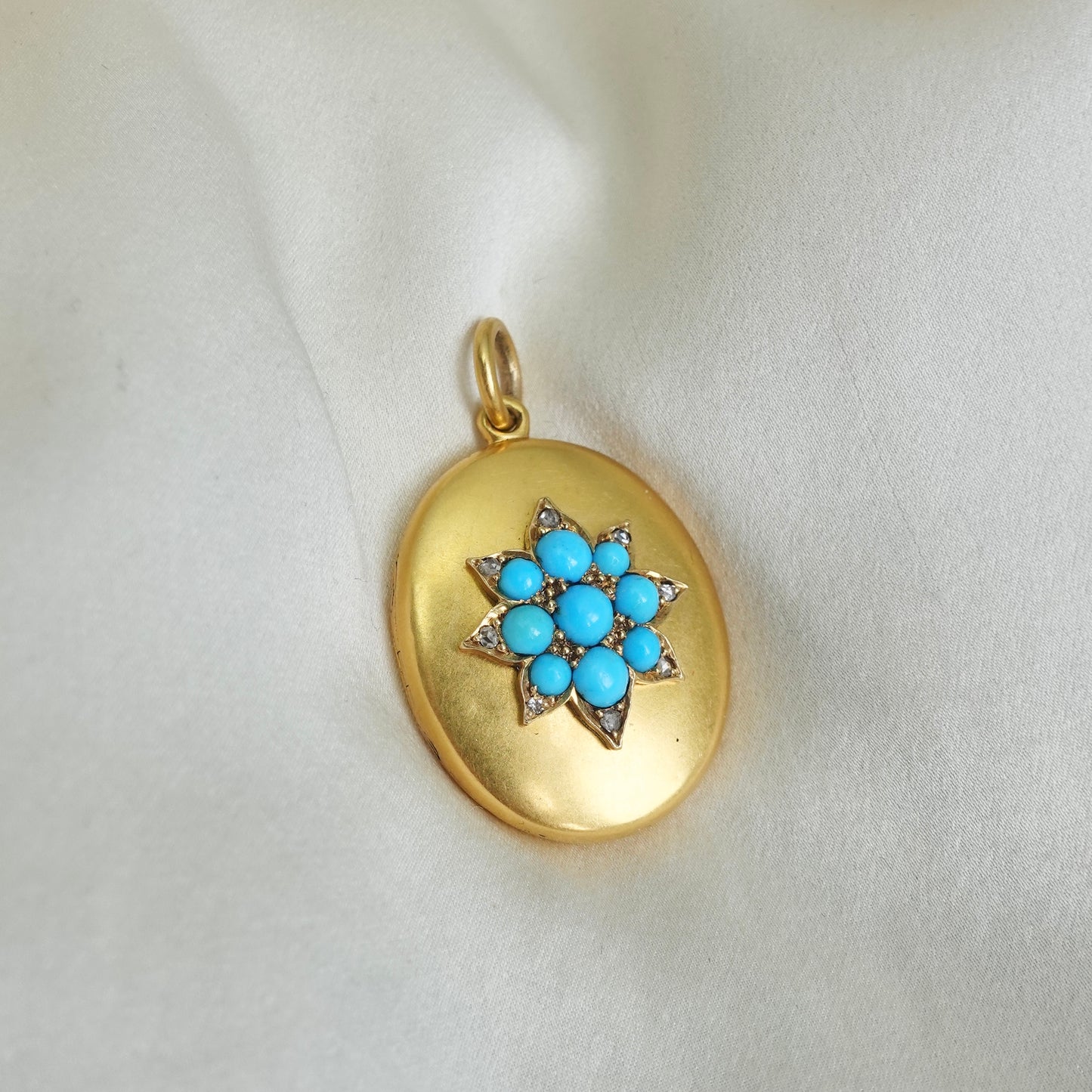 Forget-Me-Not  Victorian Turquoise & Diamond Locket in 15K Gold