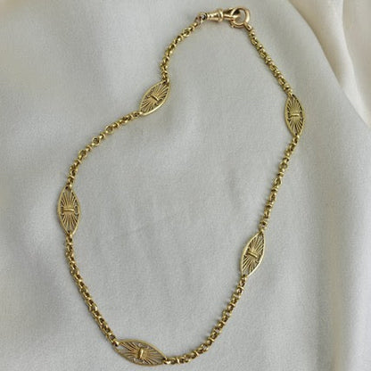 Antique British Pocket Watch Chain Station Necklace in 18K