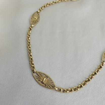 Antique British Pocket Watch Chain Station Necklace in 18K